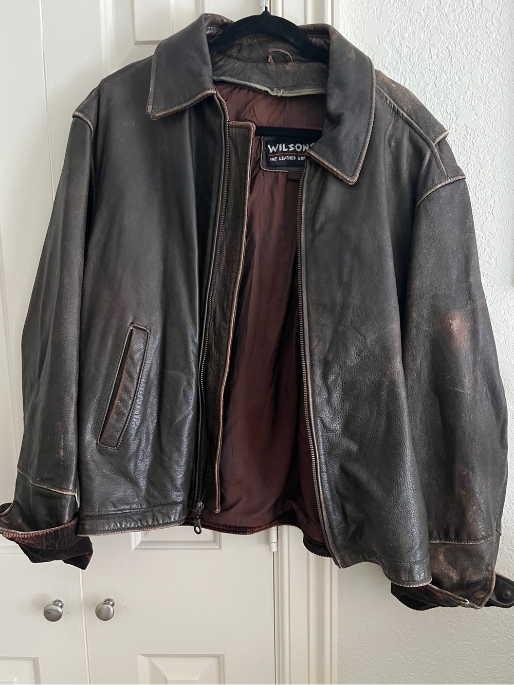 Wilson Leather Men’s M Dark Brown Leather Jacket with Corduroy Details